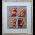 2000-56 Faces- Pastels sur papier 8 x 9 cm pièce, encadré 37 x 33 cm bois chene ceruse